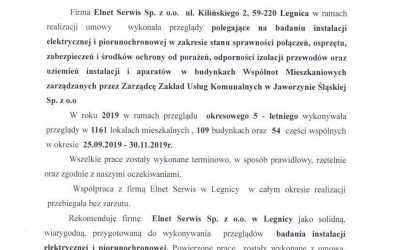 Zakład Usług Komunalnych w Jaworzynie Śląskiej (roboty elektryczne)